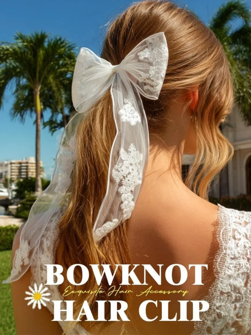 Elegant Bridal Hair Bow Clip - Lace Floral Wedding Accessory for Women